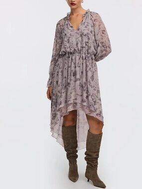🆕Reitman’s Long-Sleeve V-Neck Lined Midi Dress with High-Low Hem